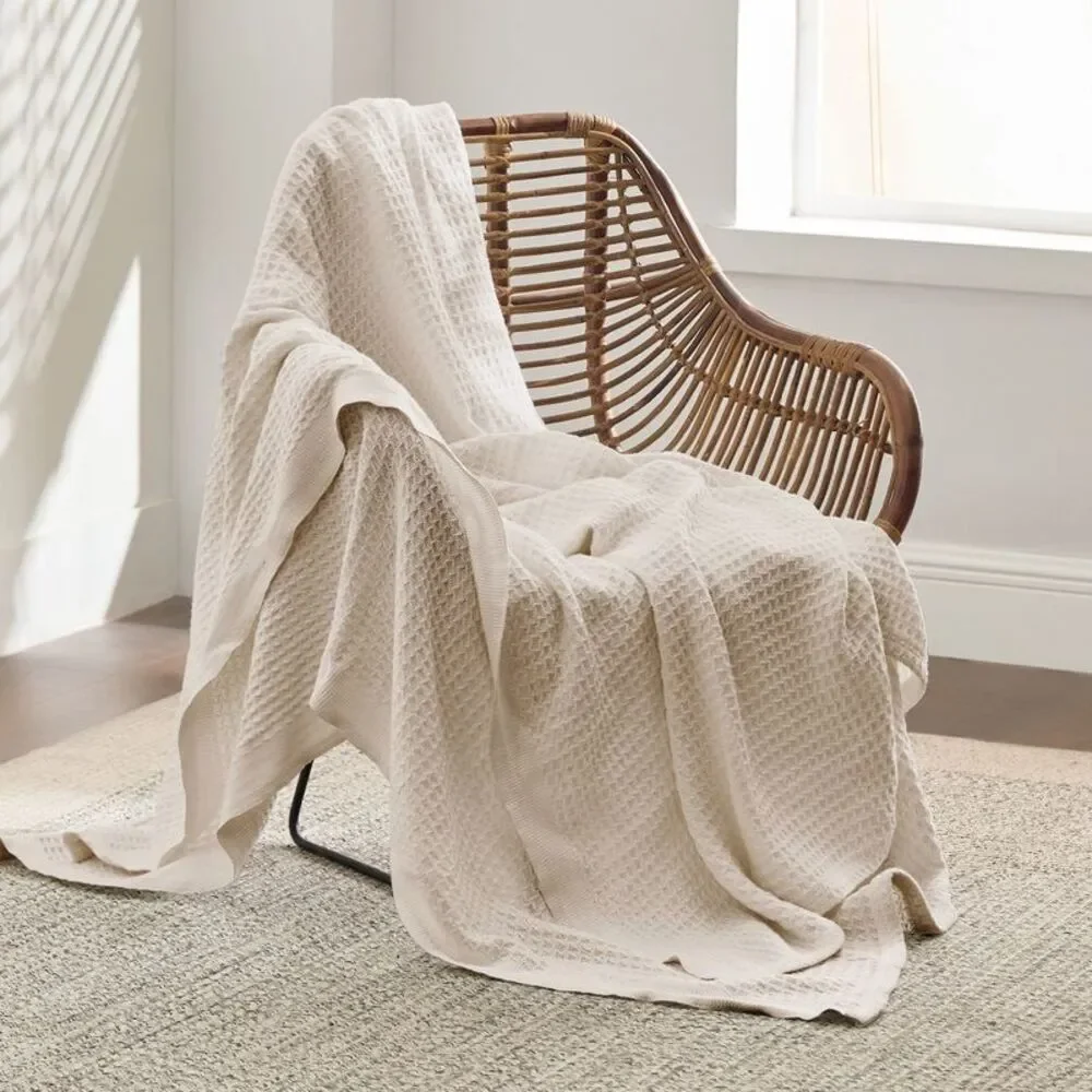 Bedsure -  Waffle Weave 100% Cotton Blanket Twin Extr Beige